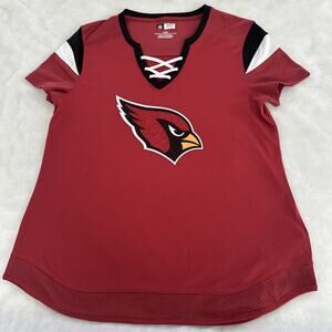 NFL Apparel Arizona Cardinals V-Neck Jersey T-Shirt Womens Sz Large Glitter Logo